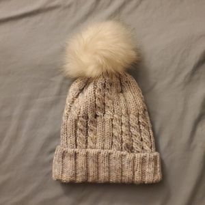 Tan / creme beanie with pom pom